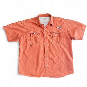Columbia Men’s Sz L PFG Omni-Shade Fishing Shirt Orange Vented Short Sleeve